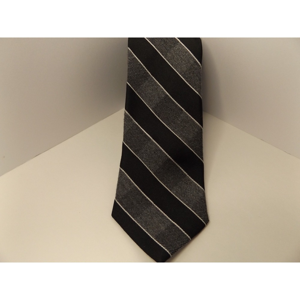 Ben Sherman Mens Black Silver Striped Slim Silk Blend Preppy Tie 2.5 Inch Width